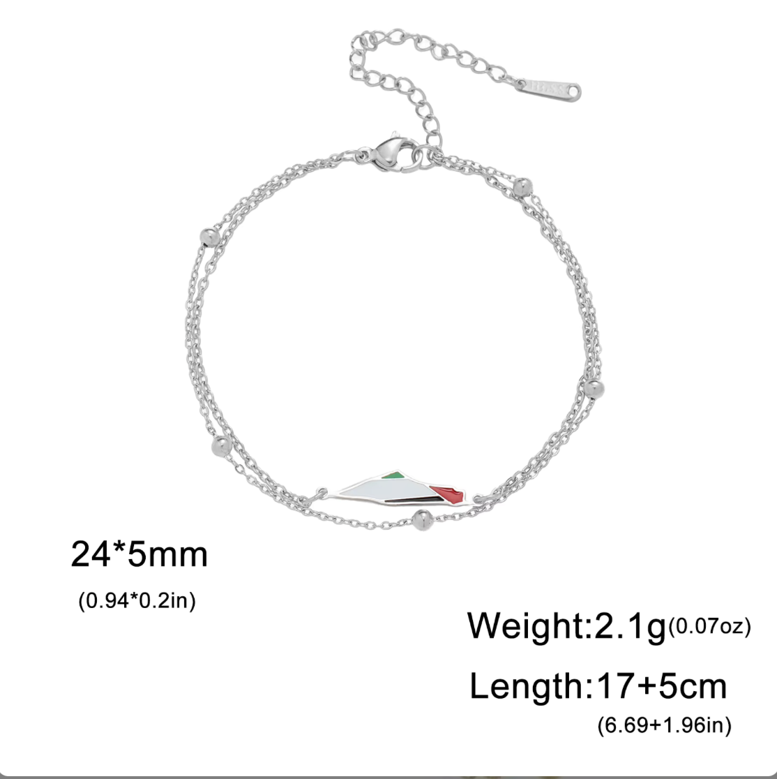 Palestine Bracelet - Double Silver